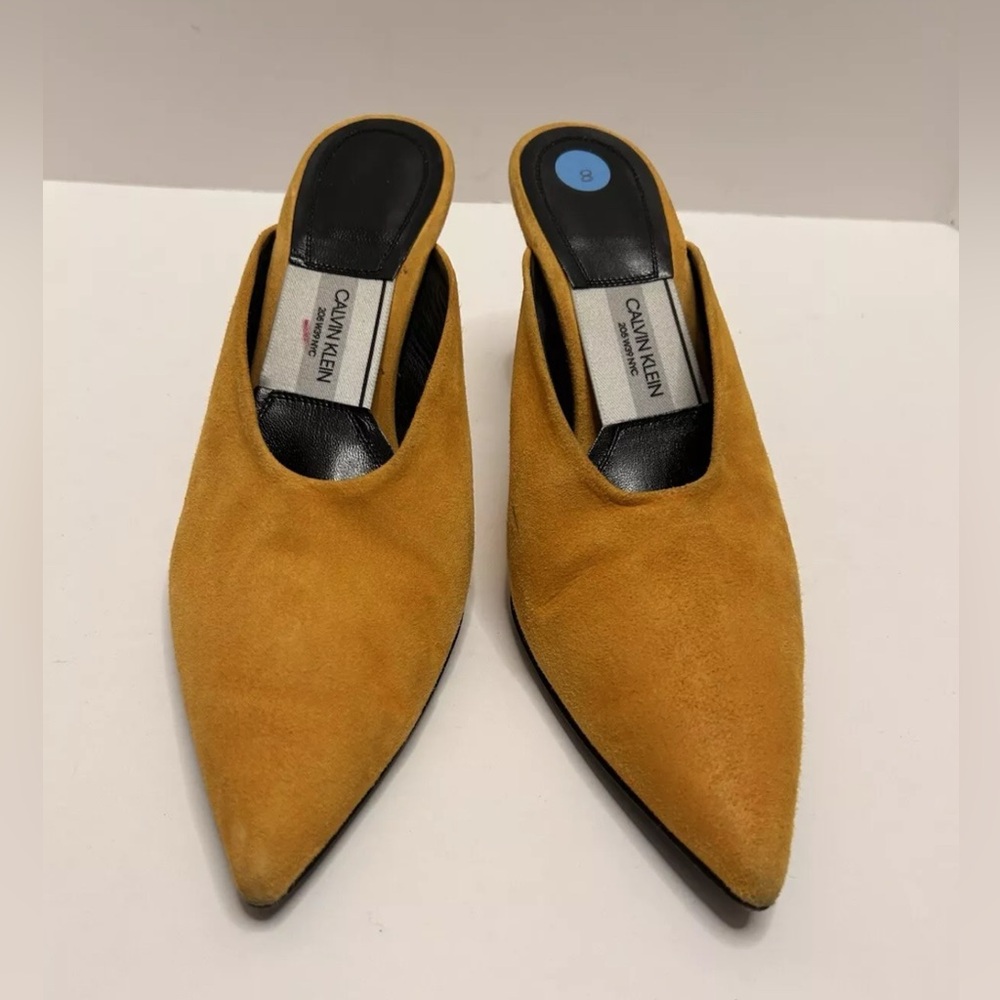 Calvin Klein 205W39NYC  Roslynn Sun Yellow Suede Mules Size 38